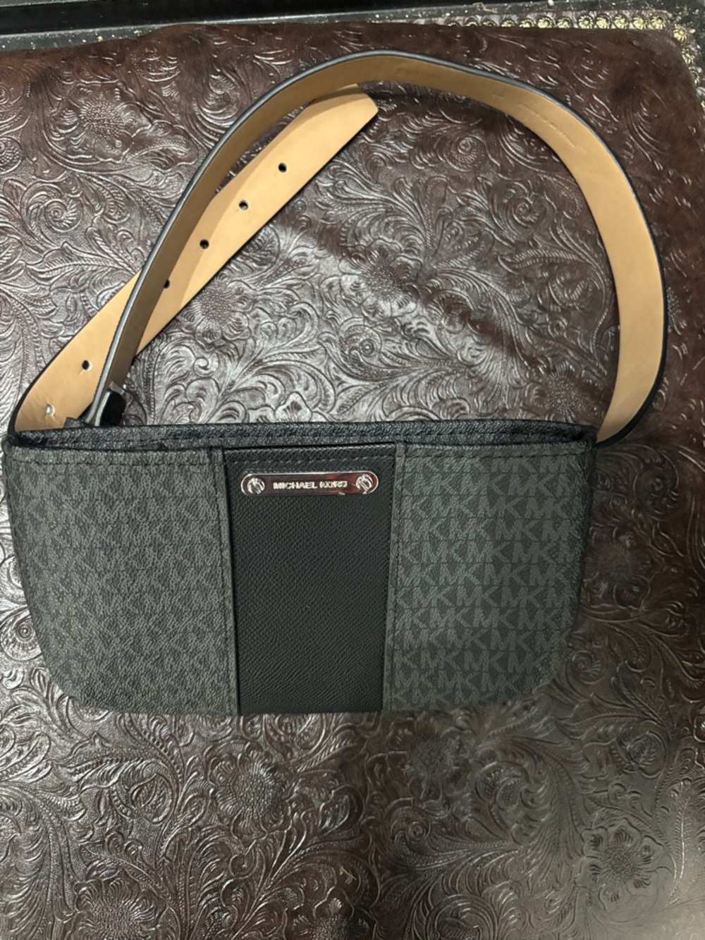 NWOT Michael Kors Black and Tan Logo Belt Bag